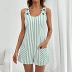 Women's Sleeveless Linen Blend Romper Shorts – Loose Fit Jumpsuit by FitiqueFit