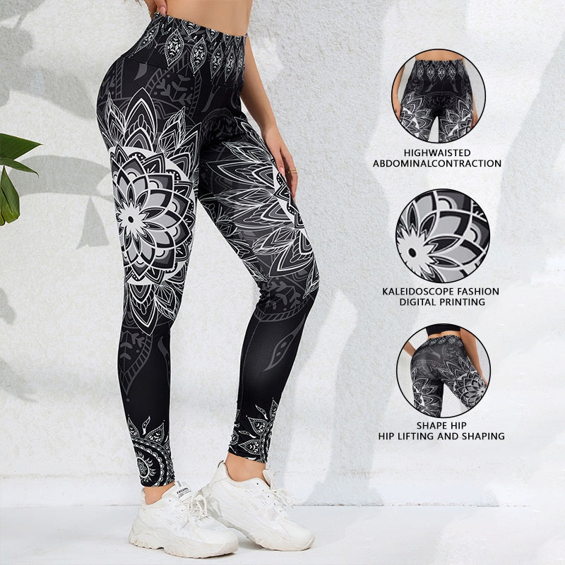 Watercolor Print High-Waist Tummy Control Butt-Lifting Yoga Leggings by FitiqueFit