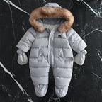 Fleece-lined Thick Large Fur Hooded Baby Jumpsuit by Baby Joy