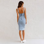U-neck Suspender Denim Jean Dress Women