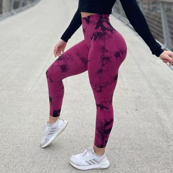 Women's Seamless Tie-Dye Yoga Pants – Knitted High-Waist Leggings by FitiqueFit