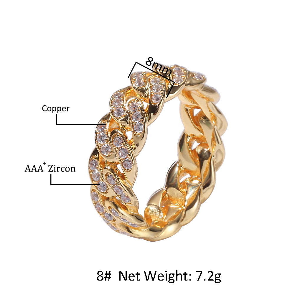 8mm Hip-hop Cubic Zirconia Cuban Link Ring by nowadaysfashion