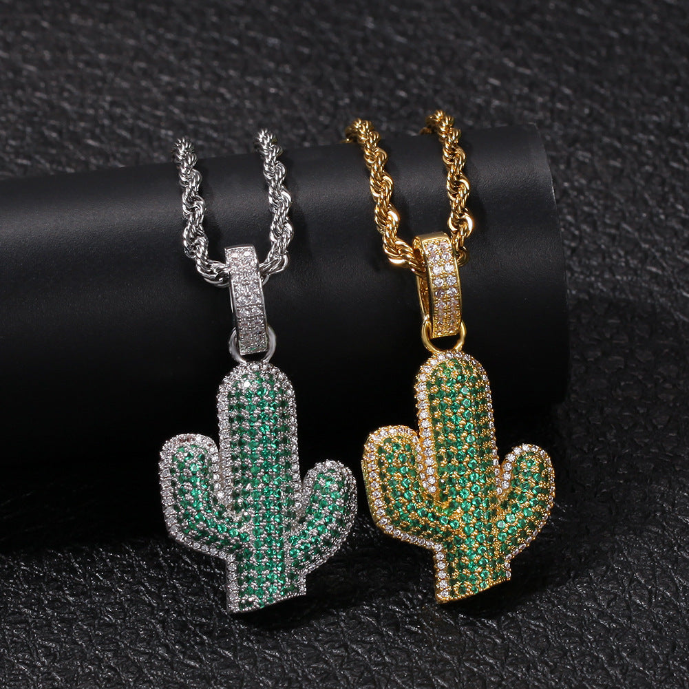 Hip-hop solid cactus zircon-encrusted pendant by nowadaysfashion