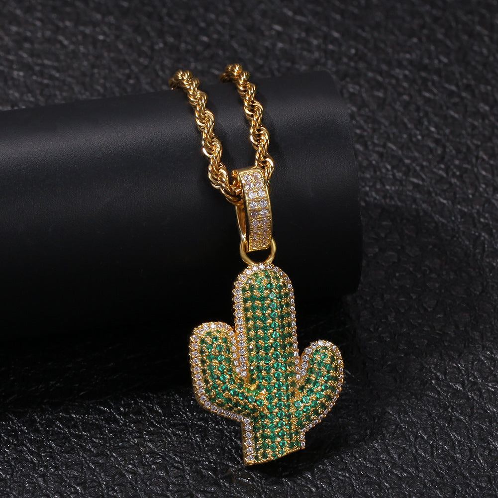 Hip-hop solid cactus zircon-encrusted pendant by nowadaysfashion