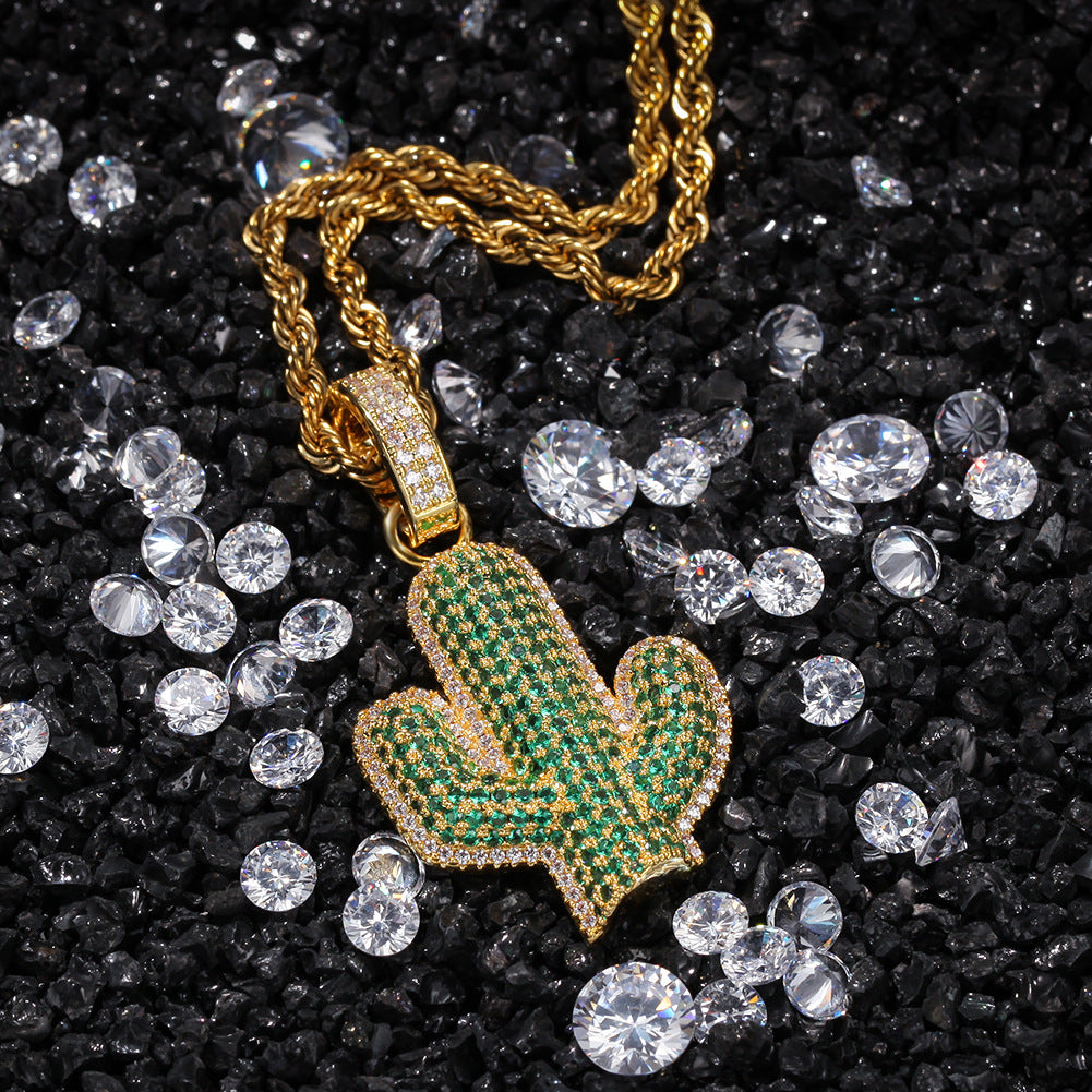 Hip-hop solid cactus zircon-encrusted pendant by nowadaysfashion