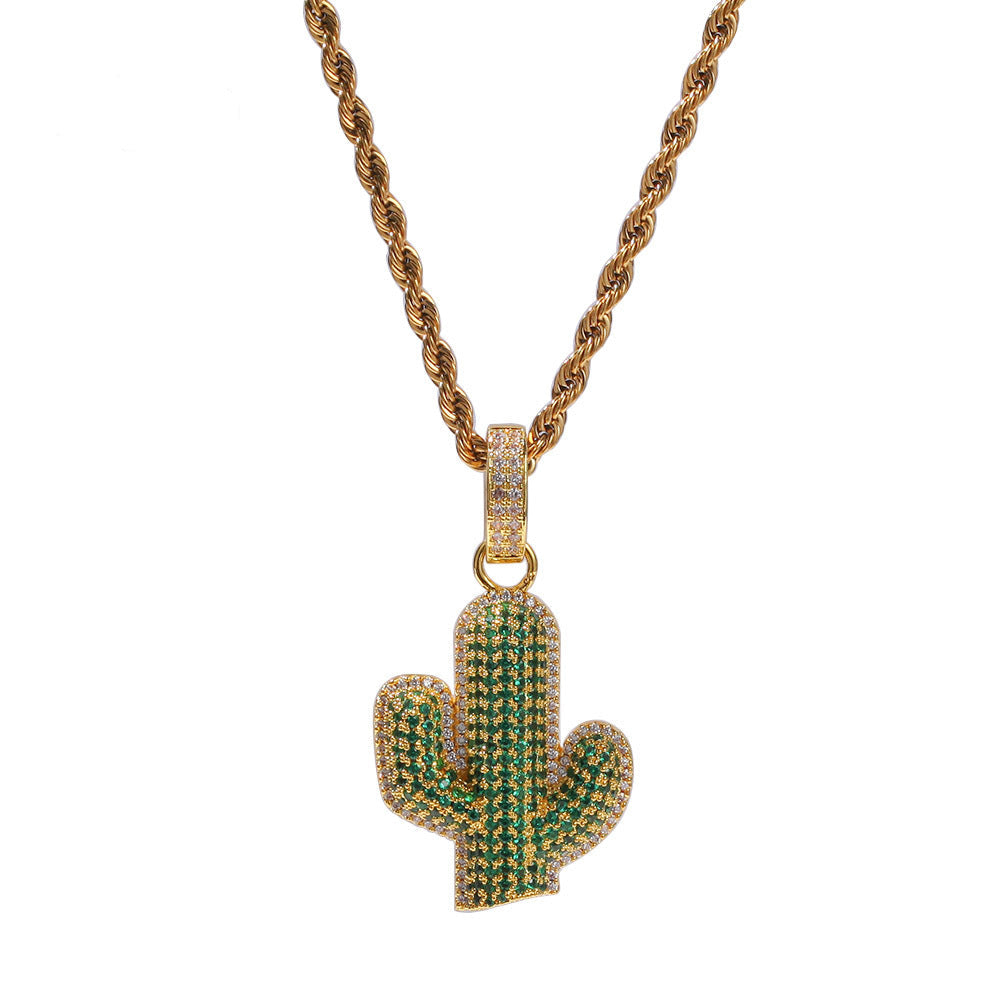 Hip-hop solid cactus zircon-encrusted pendant by nowadaysfashion