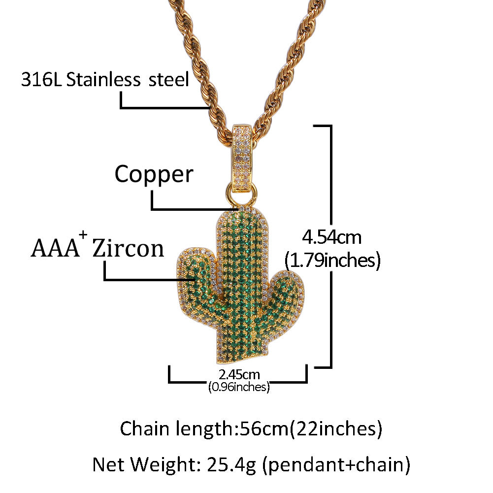 Hip-hop solid cactus zircon-encrusted pendant by nowadaysfashion