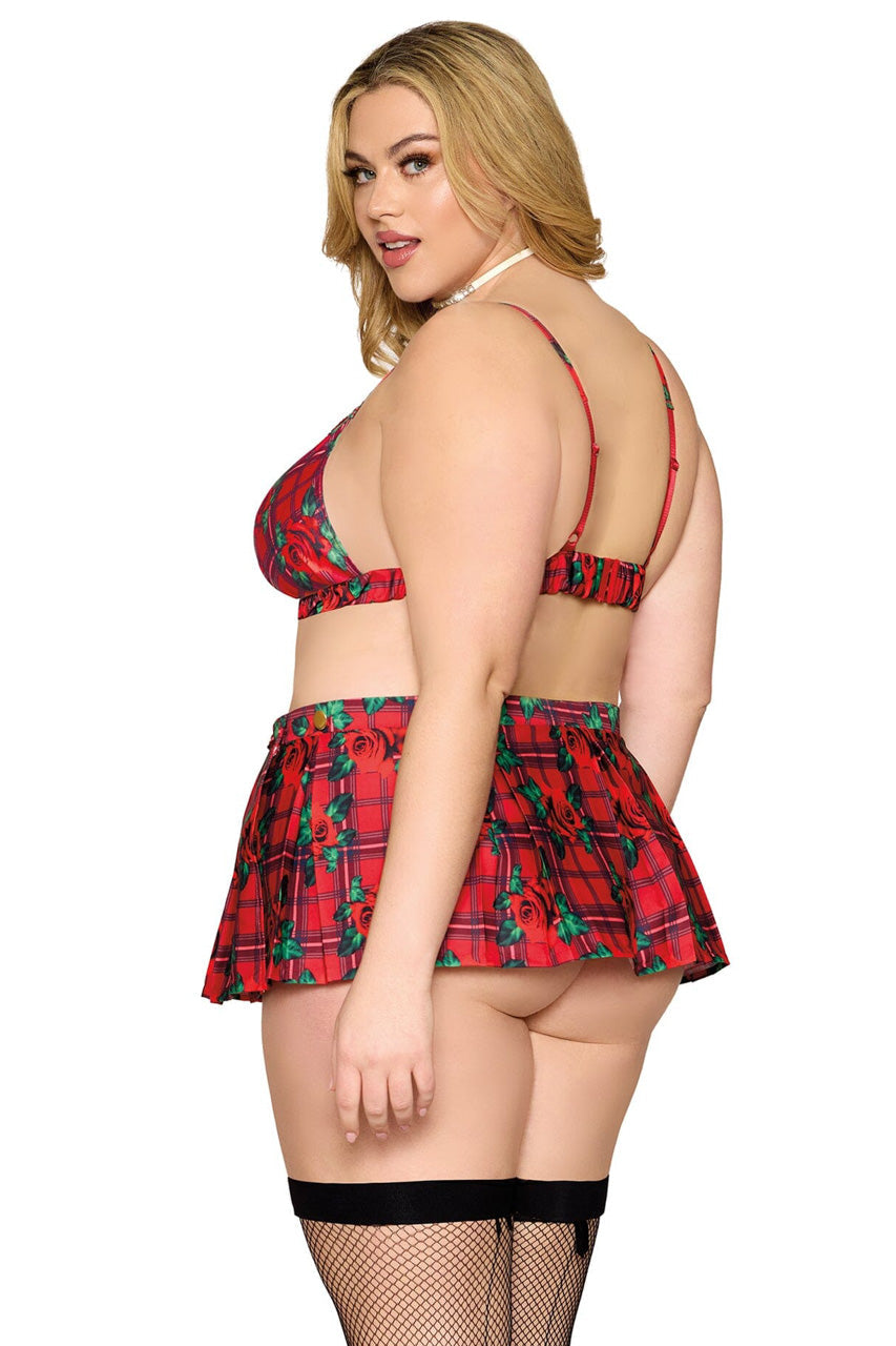 Plus Size Rose Plaid Bra and Skirt by 3wishes.com