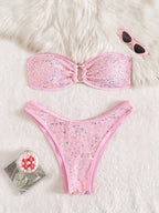 Split Sequ Solid Color Sexy Tube Top Banded Bikini by Bella Mia