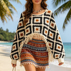 Women Crocheted Openwork Tassel Outer Jacket by Bella Mia