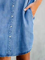 Denim Midi Dress – Short Sleeve Square Neck Slim Fit Street Style by FitiqueFit