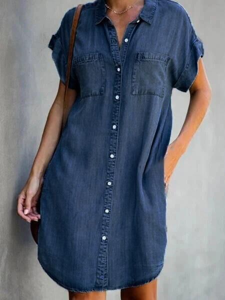 Denim Midi Dress – Short Sleeve Square Neck Slim Fit Street Style by FitiqueFit
