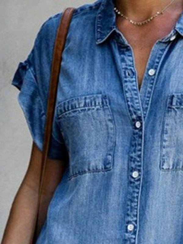 Denim Midi Dress – Short Sleeve Square Neck Slim Fit Street Style by FitiqueFit