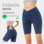 High-Waist Stretchy Denim Shorts with Pockets – Slimming Casual Fitness Shorts