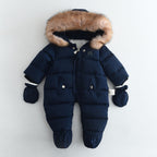 Fleece-lined Thick Large Fur Hooded Baby Jumpsuit by Baby Joy