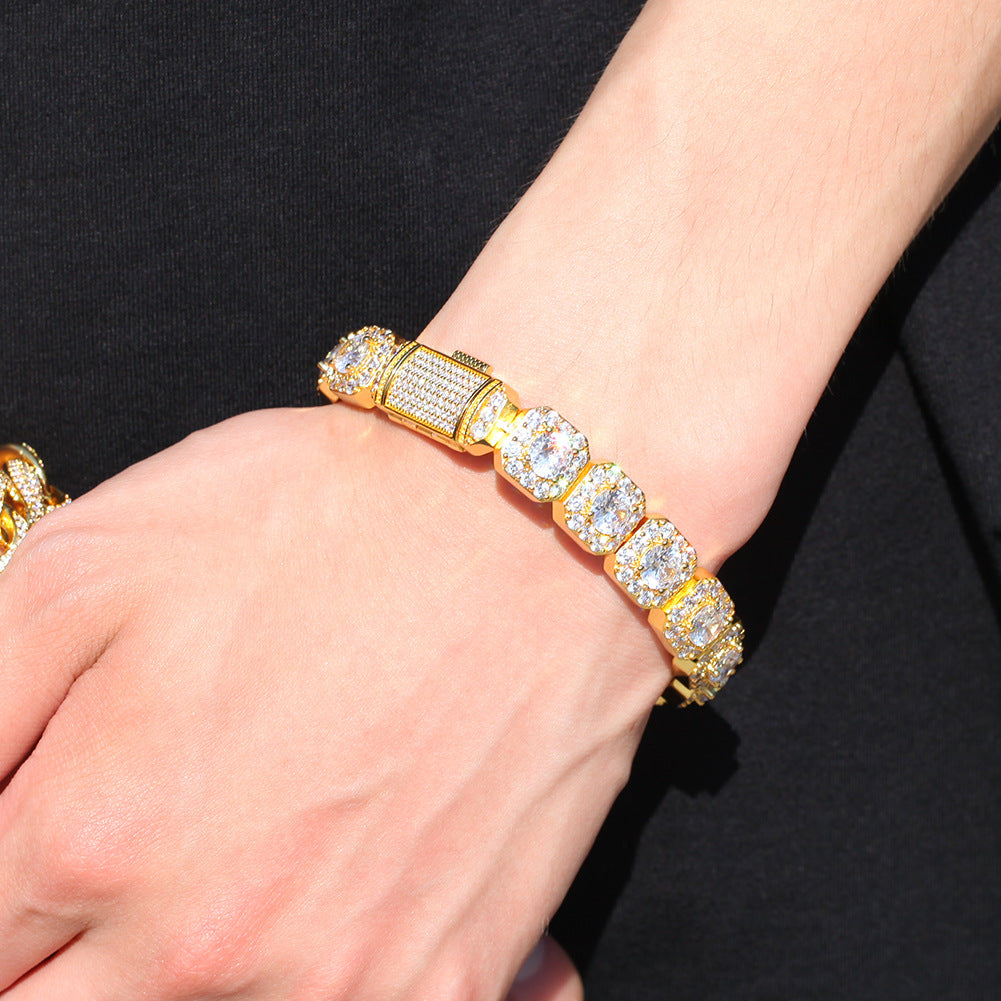 Hip-hop micro-inlaid zircon 12.5mm rock candy bracelet by nowadaysfashion