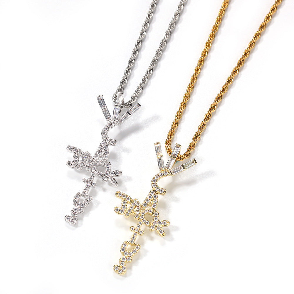 Hip-hop diamond-encrusted Cactus Jack letter necklace by nowadaysfashion