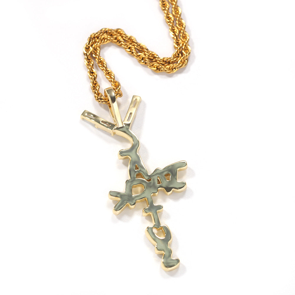 Hip-hop diamond-encrusted Cactus Jack letter necklace by nowadaysfashion