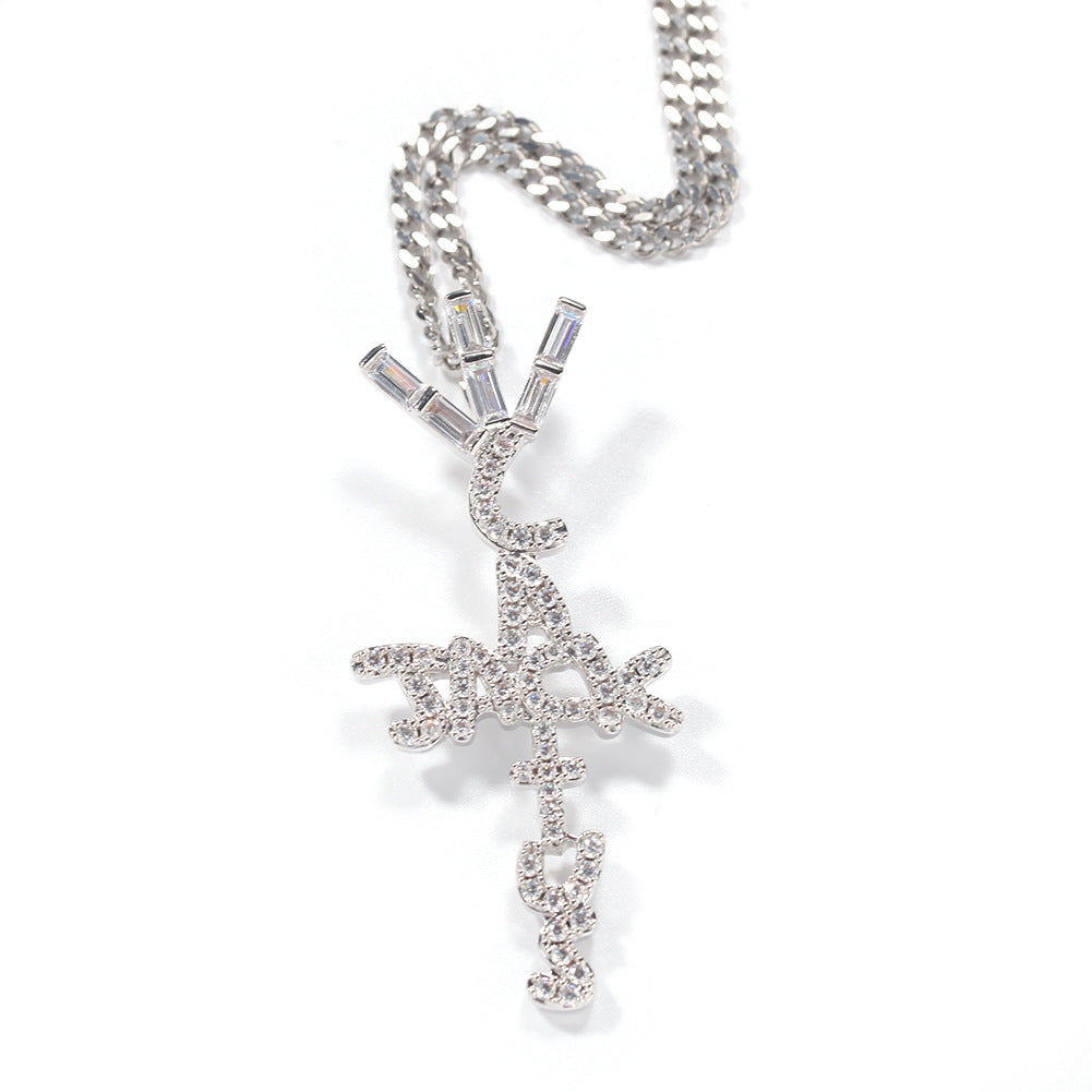 Hip-hop diamond-encrusted Cactus Jack letter necklace by nowadaysfashion
