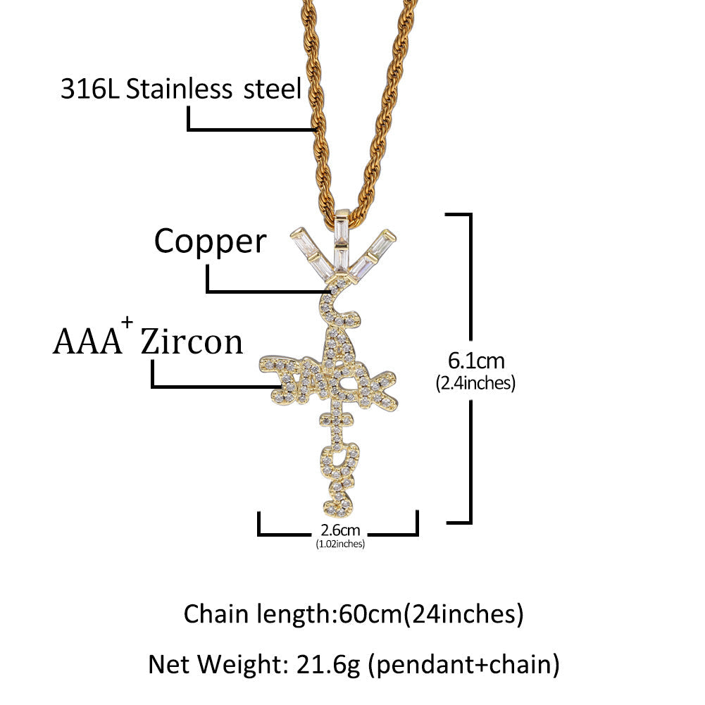 Hip-hop diamond-encrusted Cactus Jack letter necklace by nowadaysfashion