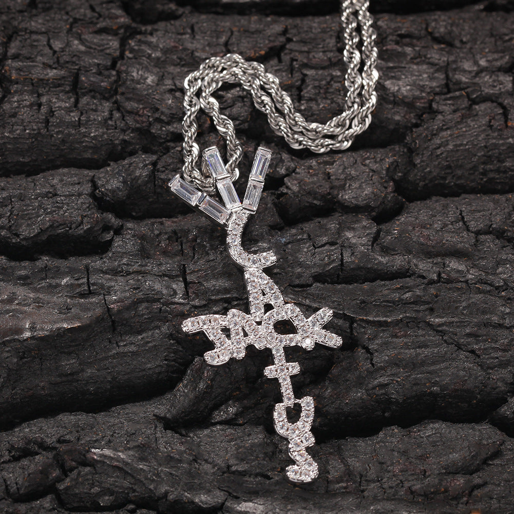 Hip-hop diamond-encrusted Cactus Jack letter necklace by nowadaysfashion