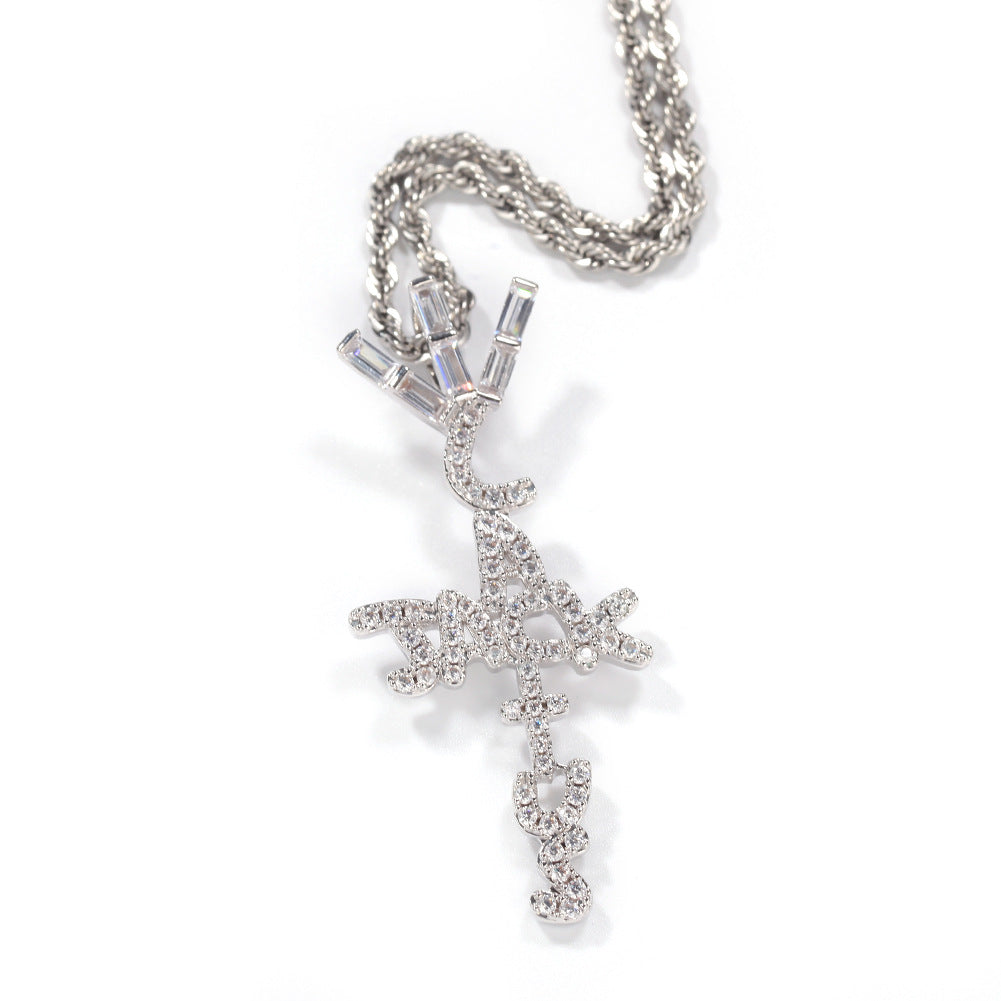 Hip-hop diamond-encrusted Cactus Jack letter necklace by nowadaysfashion