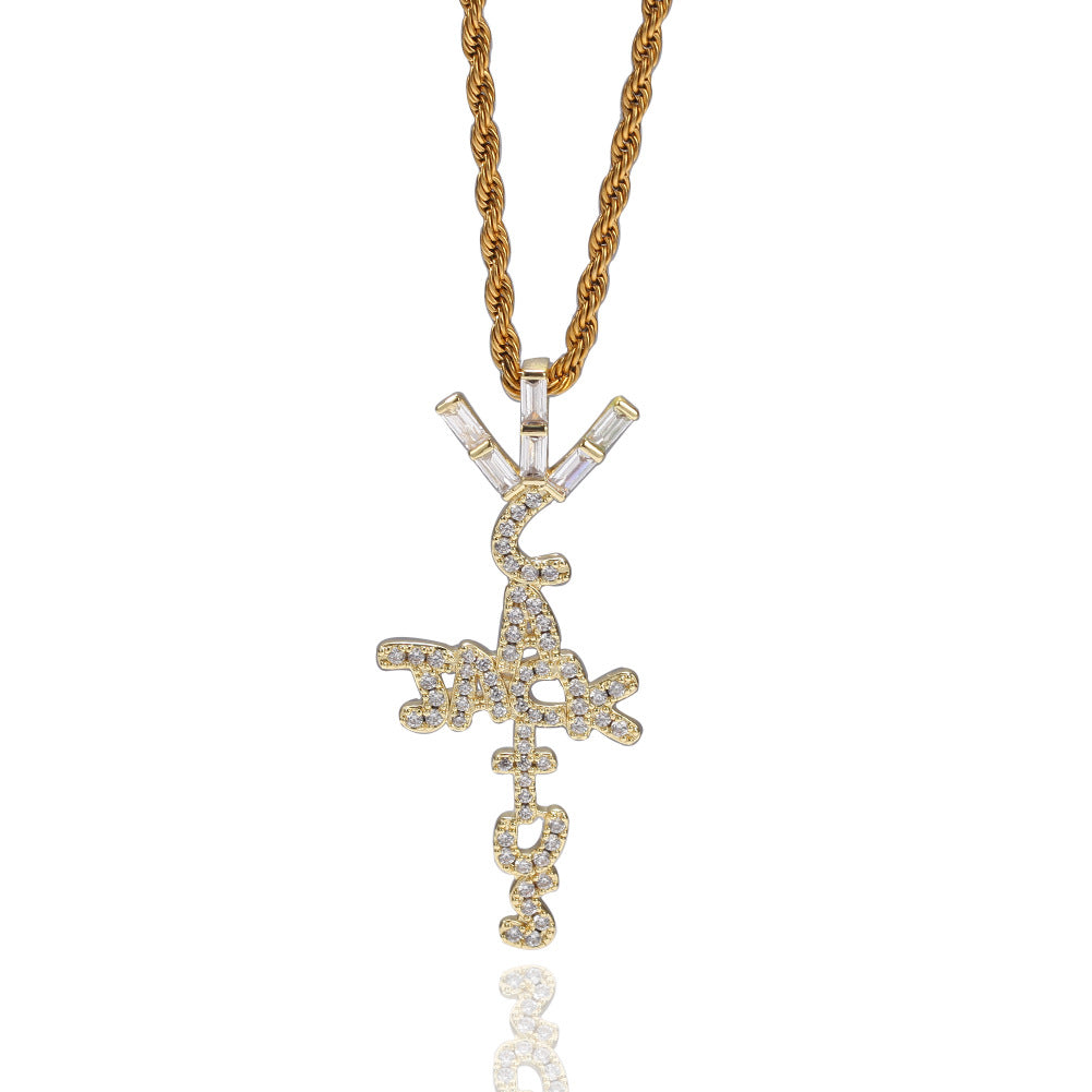 Hip-hop diamond-encrusted Cactus Jack letter necklace by nowadaysfashion