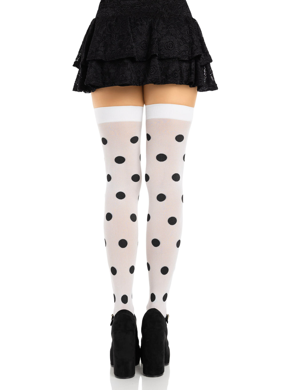 Polka Dot Opaque Thigh High Stockings Classic Look
