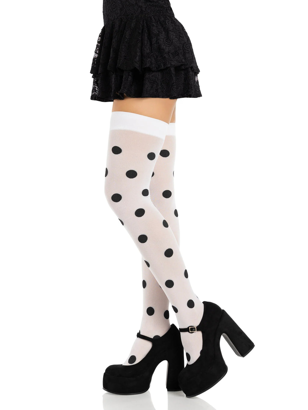 Polka Dot Opaque Thigh High Stockings Classic Look