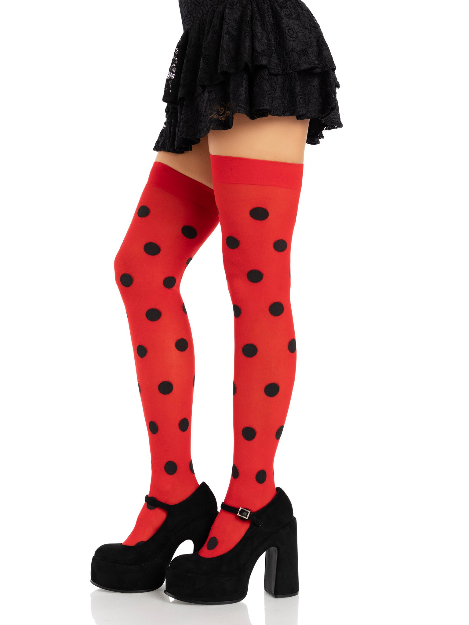 Polka Dot Opaque Thigh High Stockings Classic Look