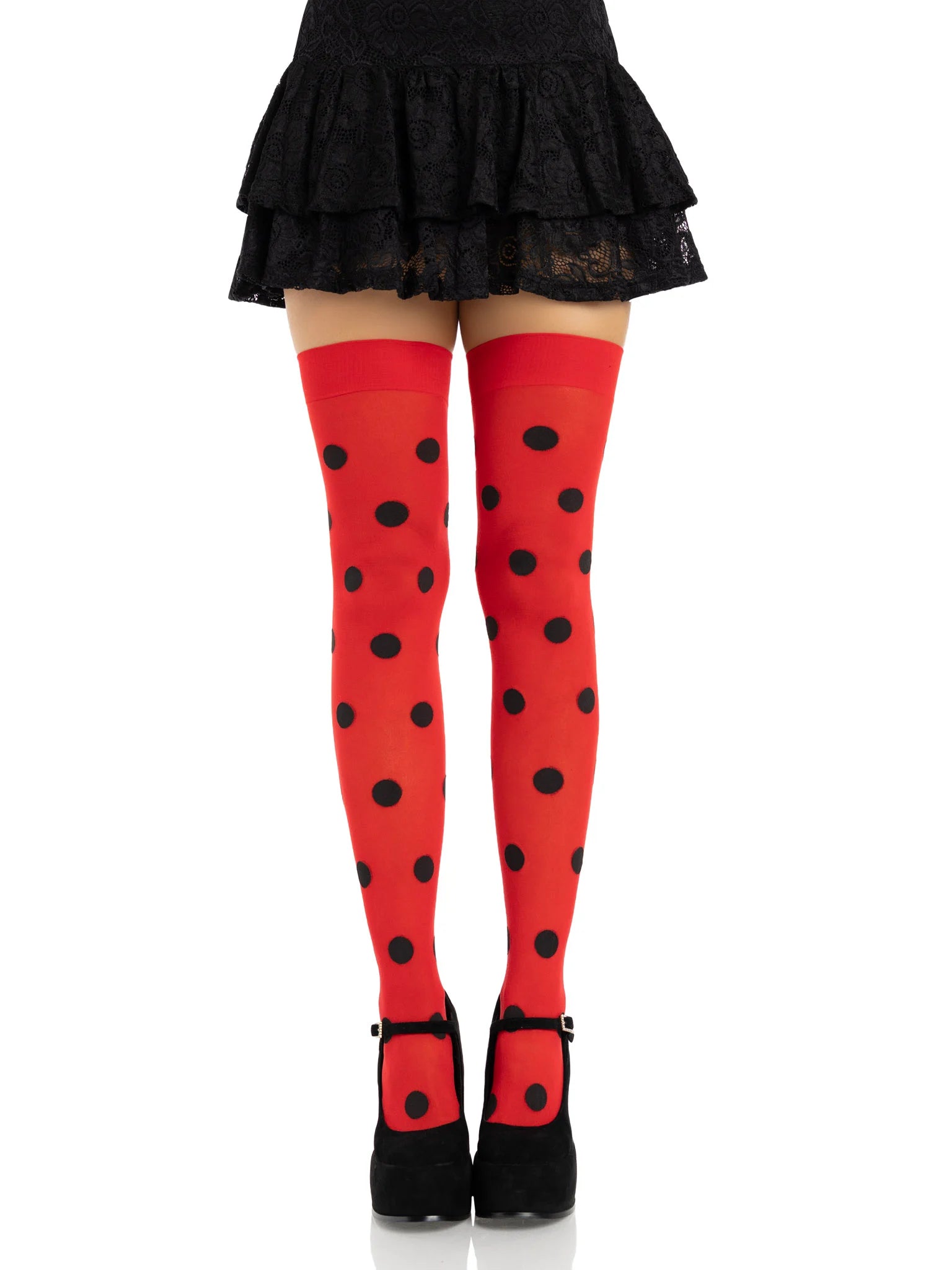 Polka Dot Opaque Thigh High Stockings Classic Look