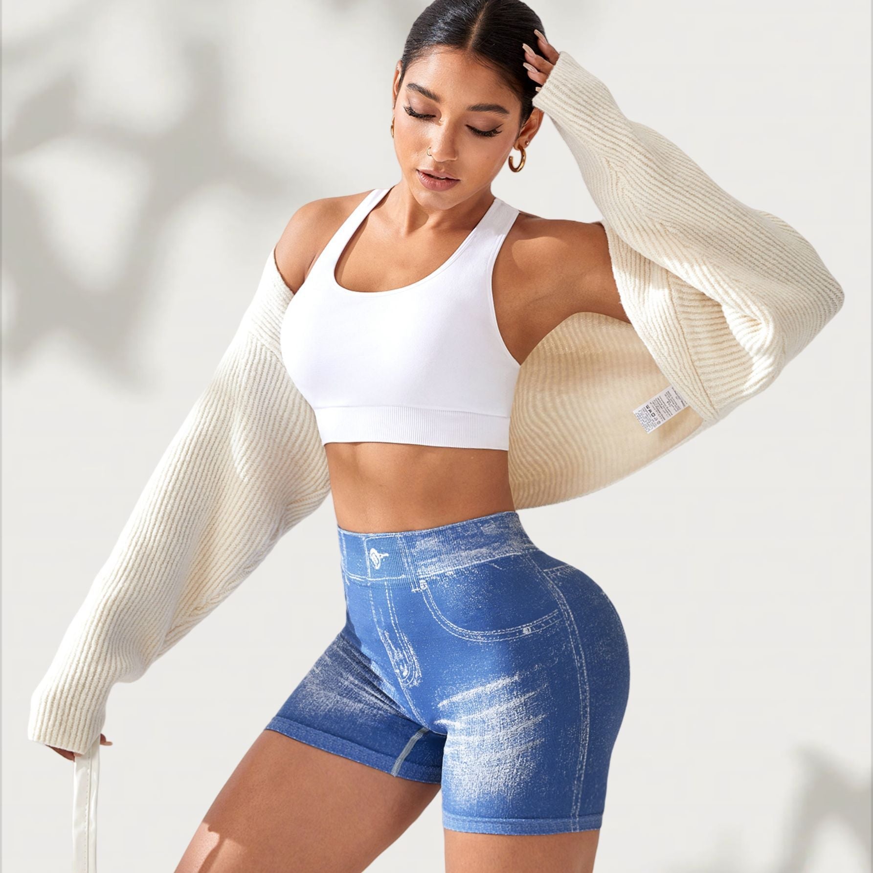 Seamless Denim-Look Yoga Shorts – Back V-Waist Hip-Lifting by FitiqueFit
