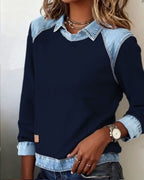 Denim Collar Patchwork Pullover Knitwear Top – Women’s Street Style by FitiqueFit