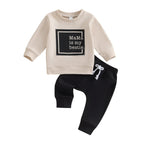 Letter-print Long-sleeve Top And Solid-color Pants Two-piece Set by Baby Joy