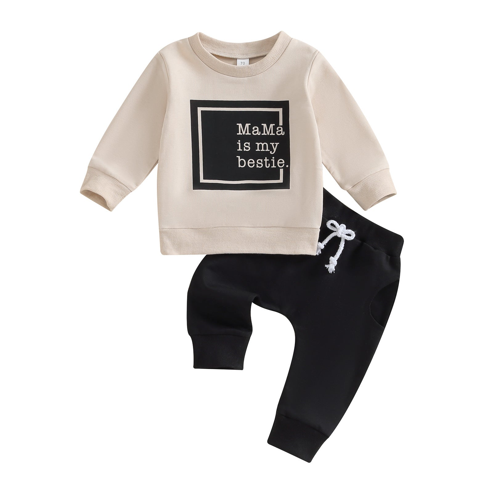 Letter-print Long-sleeve Top And Solid-color Pants Two-piece Set by Baby Joy