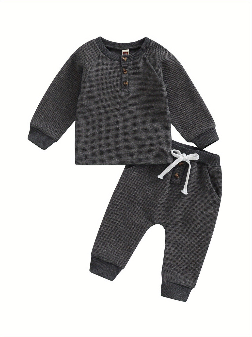 Toddler Thicken Waffle Clothes Set Boy Girls Buttons Round by Baby Joy