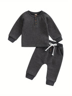 Toddler Thicken Waffle Clothes Set Boy Girls Buttons Round by Baby Joy