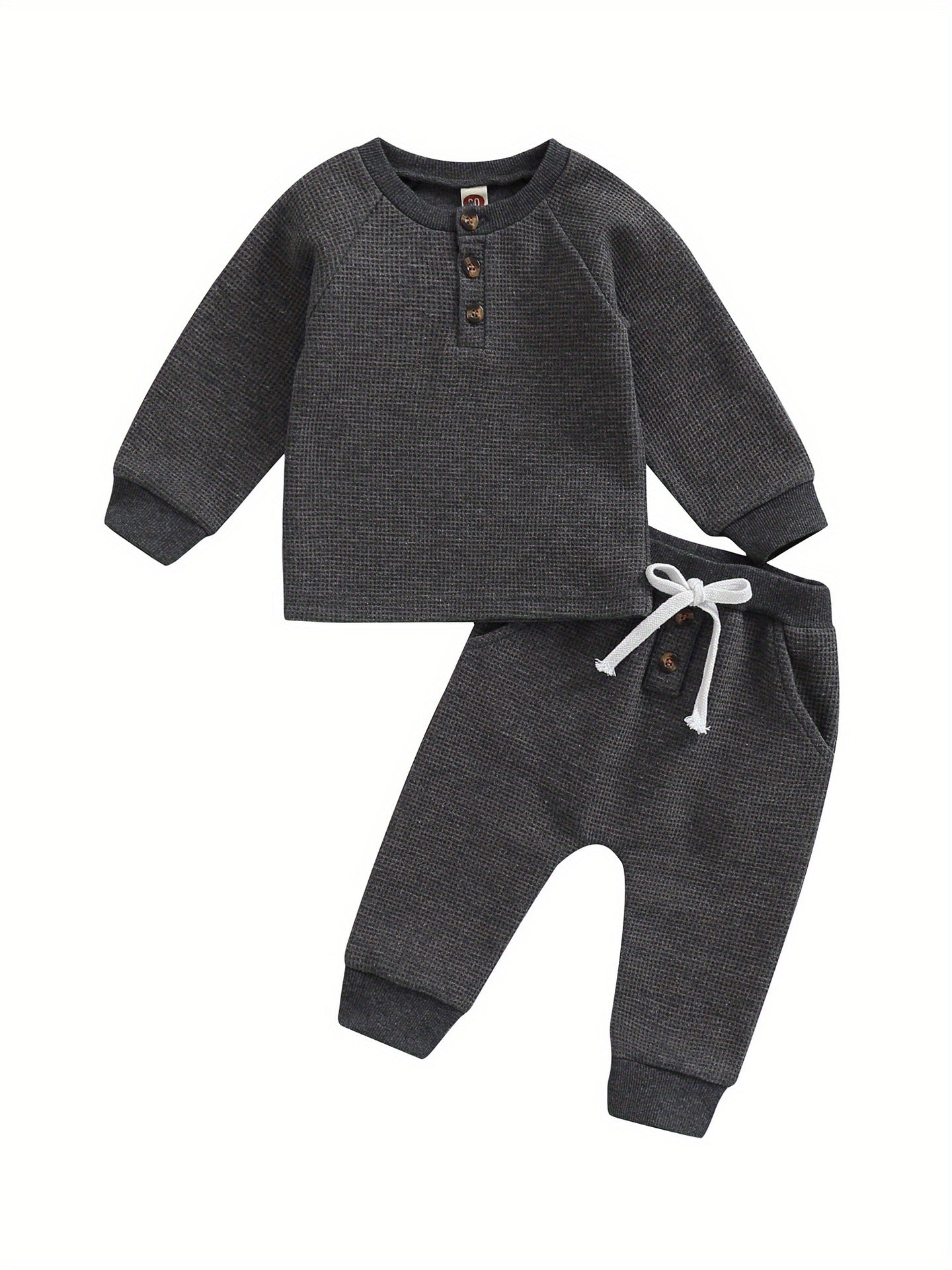 Toddler Thicken Waffle Clothes Set Boy Girls Buttons Round by Baby Joy