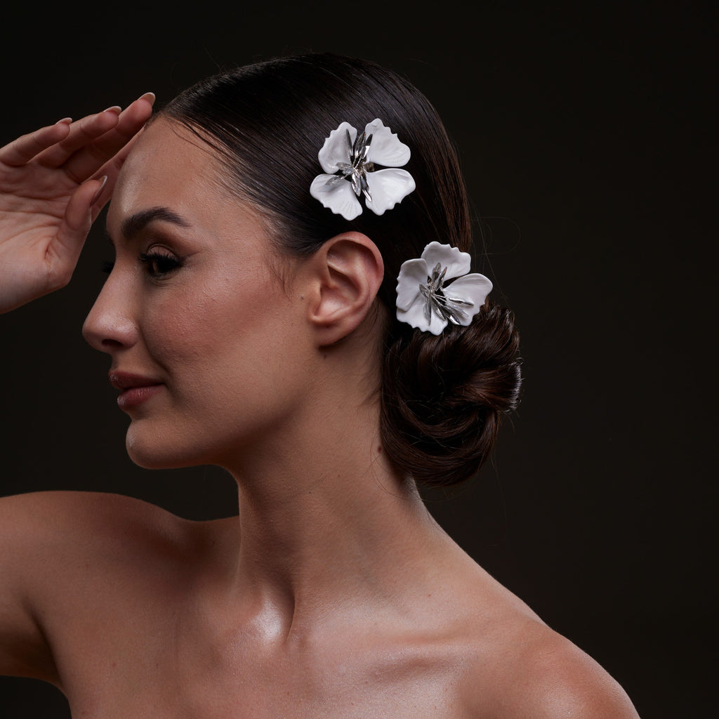 2-Piece White Flower Hair Comb Set by Bridal Port