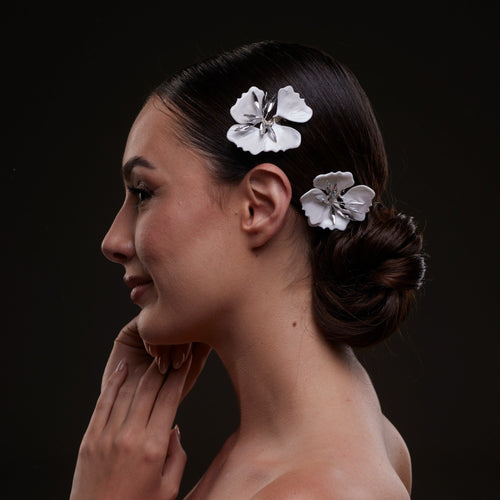 2-Piece White Flower Hair Comb Set by Bridal Port