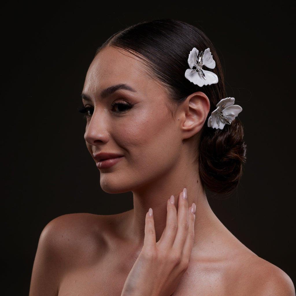 2-Piece White Flower Hair Comb Set by Bridal Port