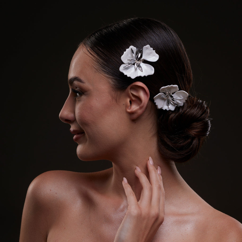 2-Piece White Flower Hair Comb Set by Bridal Port