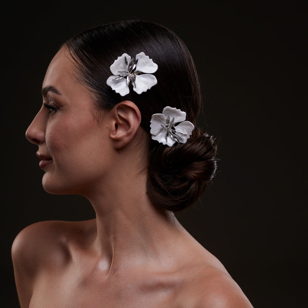 2-Piece White Flower Hair Comb Set by Bridal Port
