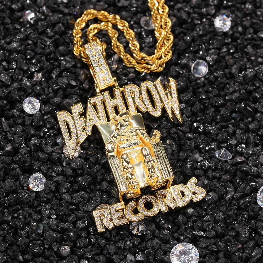 DEATHROW necklace inlaid with zircon and featuring hip-hop lettering by nowadaysfashion