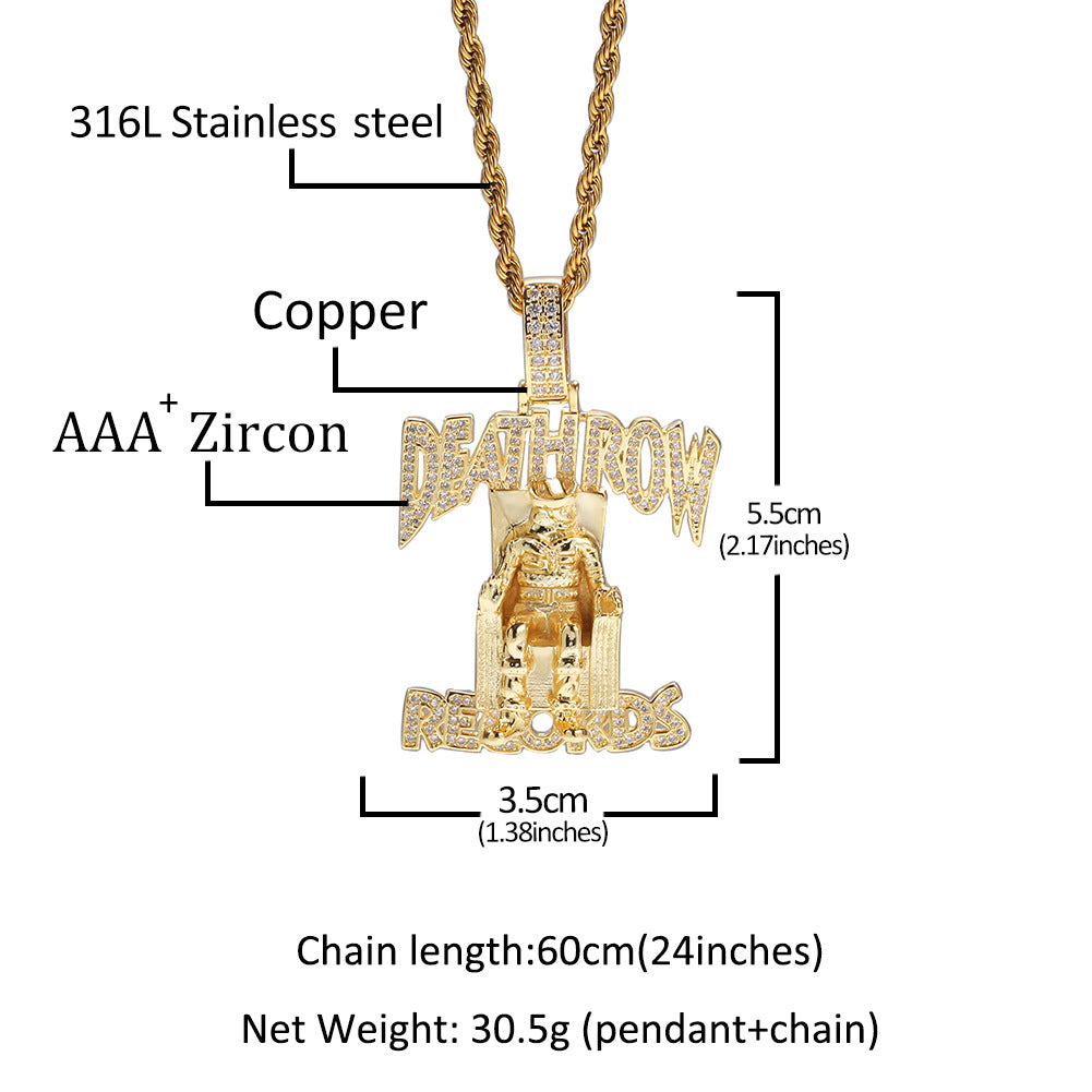 DEATHROW necklace inlaid with zircon and featuring hip-hop lettering by nowadaysfashion