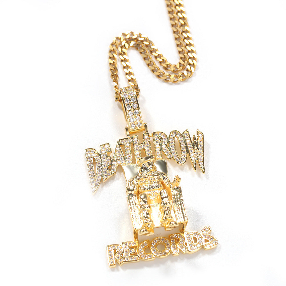 DEATHROW necklace inlaid with zircon and featuring hip-hop lettering by nowadaysfashion