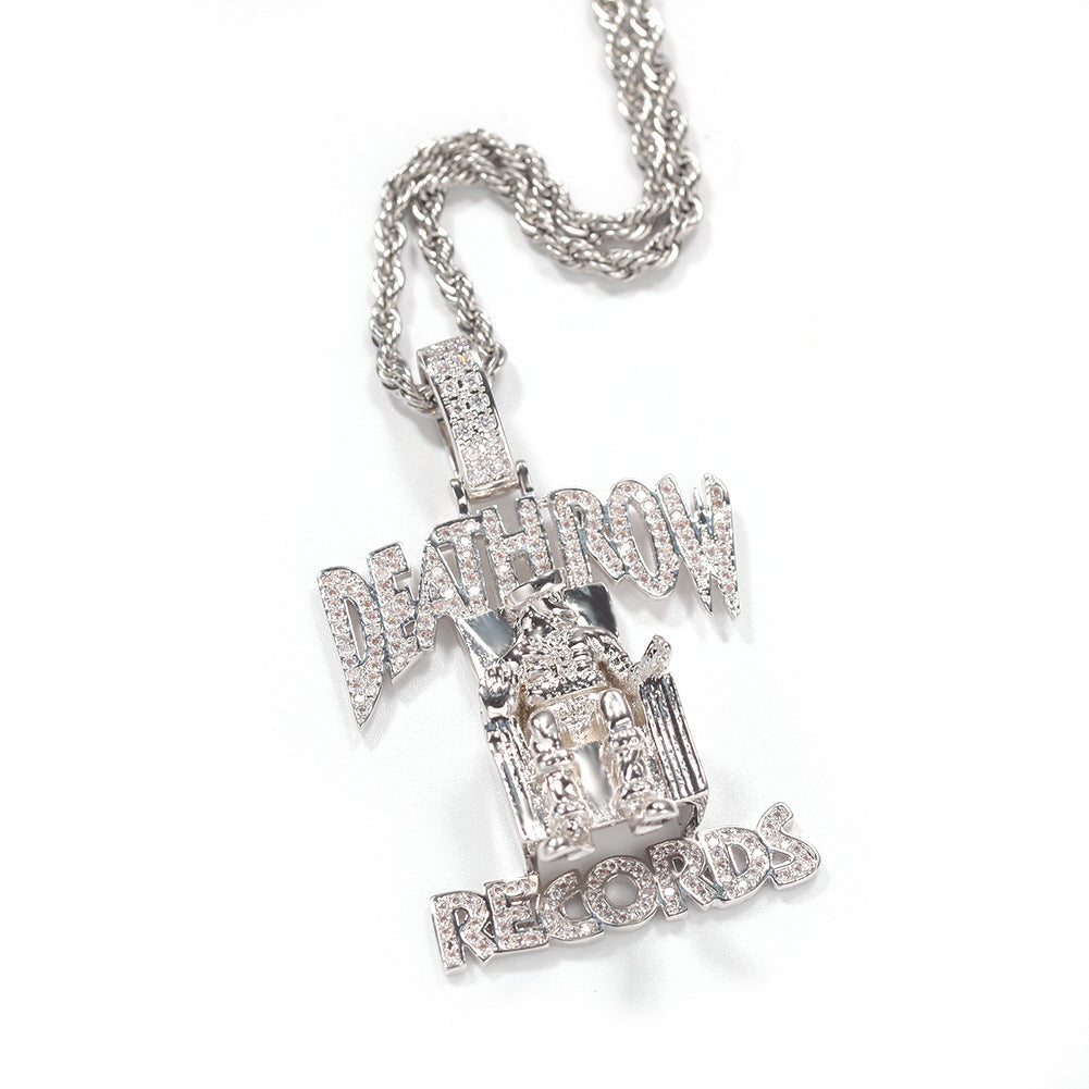 DEATHROW necklace inlaid with zircon and featuring hip-hop lettering by nowadaysfashion