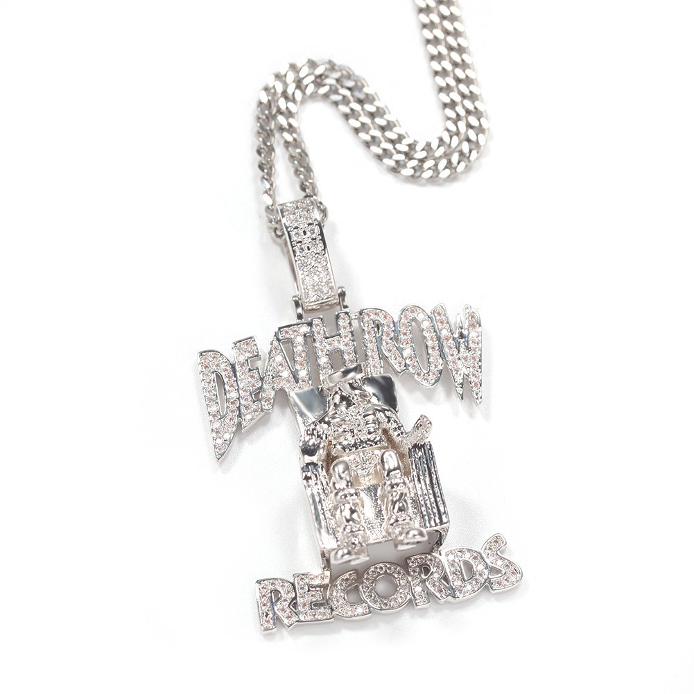 DEATHROW necklace inlaid with zircon and featuring hip-hop lettering by nowadaysfashion