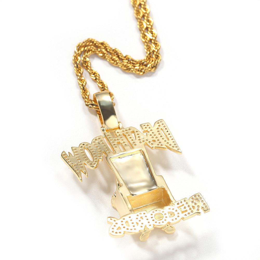DEATHROW necklace inlaid with zircon and featuring hip-hop lettering by nowadaysfashion