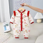 Red Festive Warm Childrens Cotton Padded Jumpsuit by Baby Joy